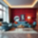 Vibrant colorful wallpaper in a modern living room setting