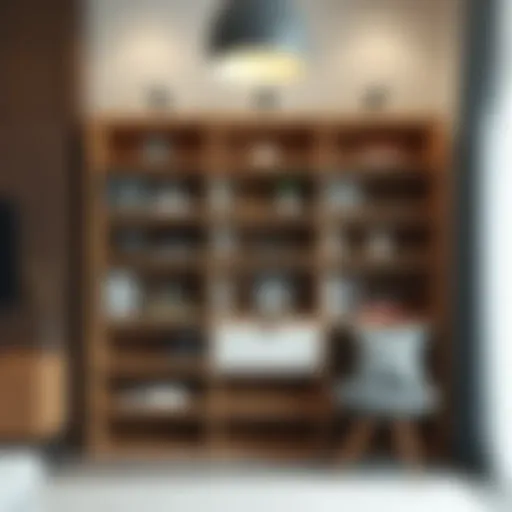 Stylish corner bookshelf made of wood with decorative items