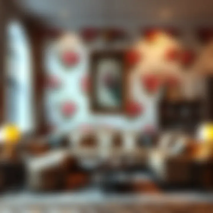 Cozy Living Room with Floral Design Cozy living room adorned with floral wallpaper