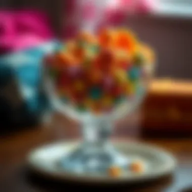 Colorful Sweet Treats Decorative glass candy dish filled with colorful sweets