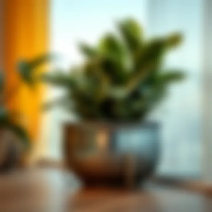 Stylish modern metal pot for indoor plants