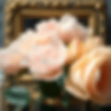 Intricate Soft Flower Details in Framed Art Close-up of delicate soft flower details in a decorative frame