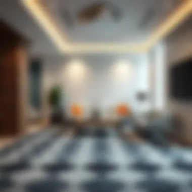 Stylish geometric patterned carpet in a modern office