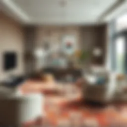 Vibrant patterned carpet design enhancing a living room