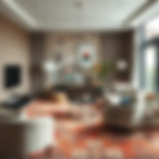 Vibrant patterned carpet design enhancing a living room