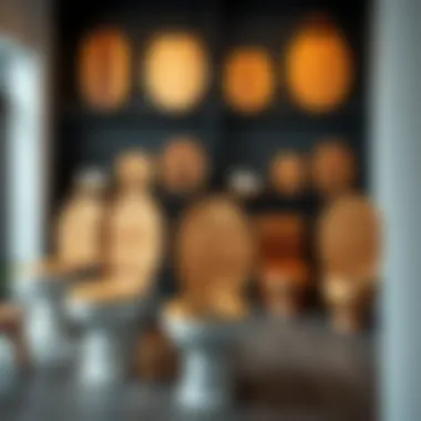 Different types of wooden toilet seats displayed