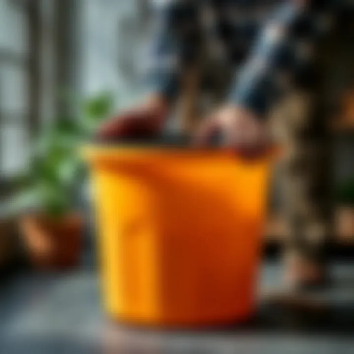 Person demonstrating proper care and maintenance of a large plastic container