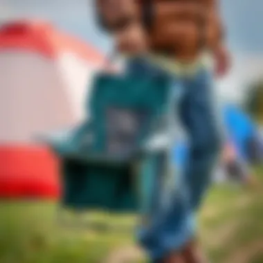 A person easily carrying a folded camping chair
