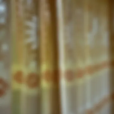 Close-up of intricate patterns on sheer curtains