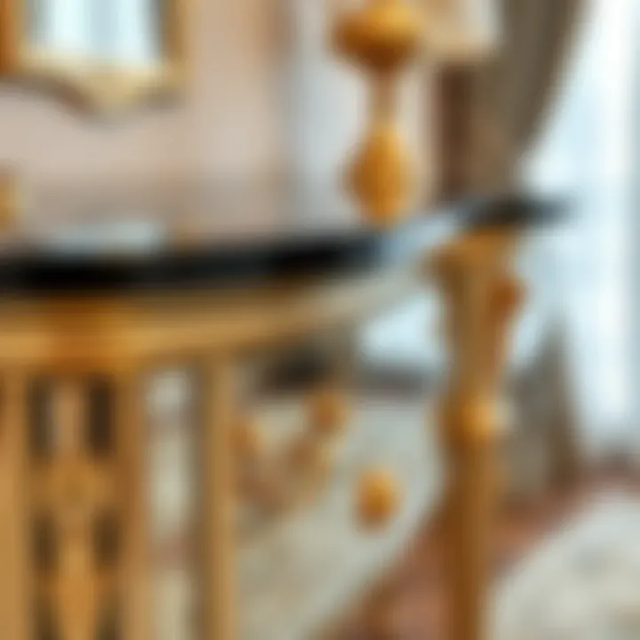 Close-up of the details on a mirrored console