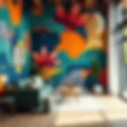 A vibrant wall mural that transforms a dull space into a lively atmosphere