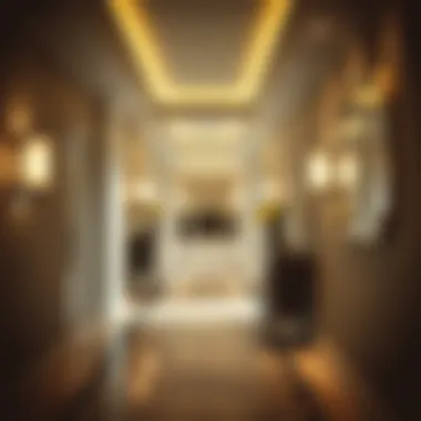 Brightly lit hallway enhanced by strategically placed wall-mounted mirrors