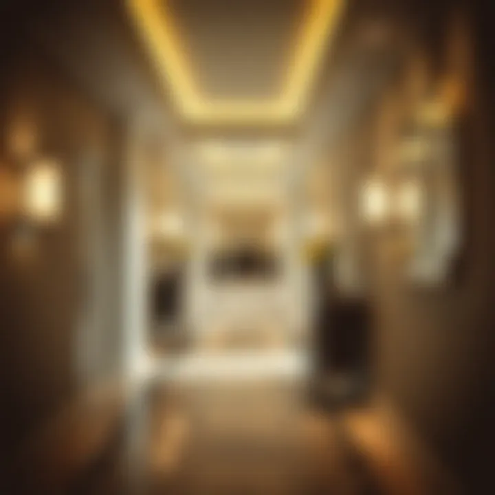 Brightly lit hallway enhanced by strategically placed wall-mounted mirrors