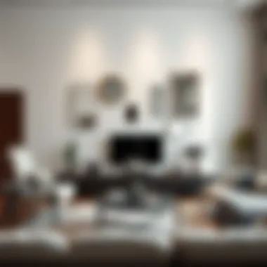 Stylish arrangement of wall-mounted mirrors in a modern living room