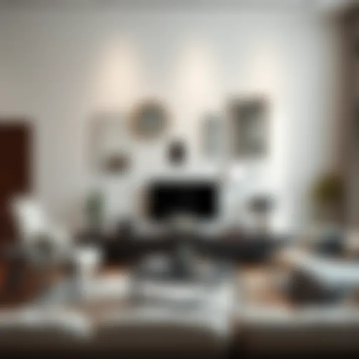 Stylish arrangement of wall-mounted mirrors in a modern living room