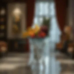 Elegant glass display stand showcasing fruit arrangement