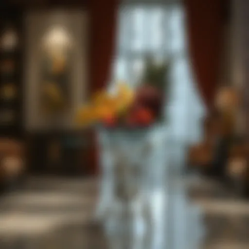 Elegant glass display stand showcasing fruit arrangement