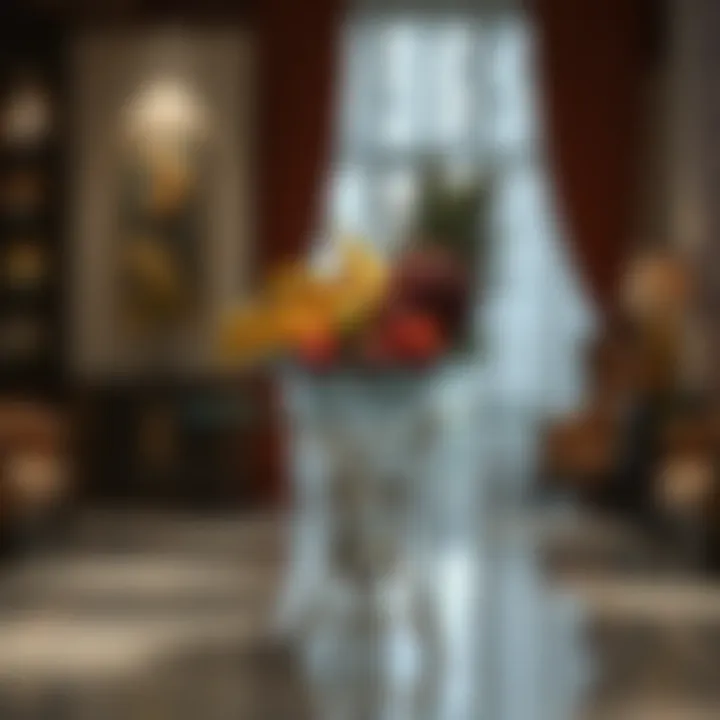 Elegant glass display stand showcasing fruit arrangement