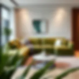 Elegant green cream sofa in a modern living room