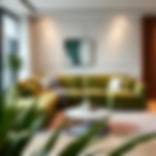 Elegant green cream sofa in a modern living room