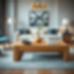 Elegant oak coffee table in a modern living room setting