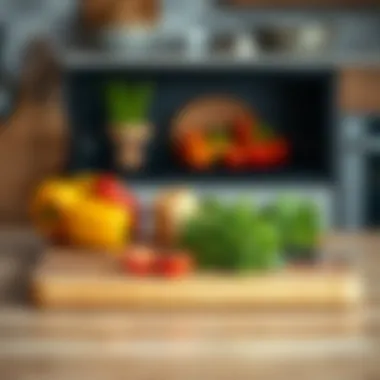 Elegant wooden cutting board with fresh vegetables