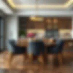 Elegant wooden kitchen table with modern chairs