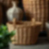 Intricate Craftsmanship of Antique Wicker Baskets An antique wicker basket showcasing intricate craftsmanship