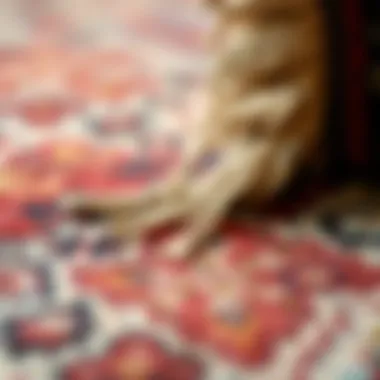 A close-up of the texture and colors in an antique rug