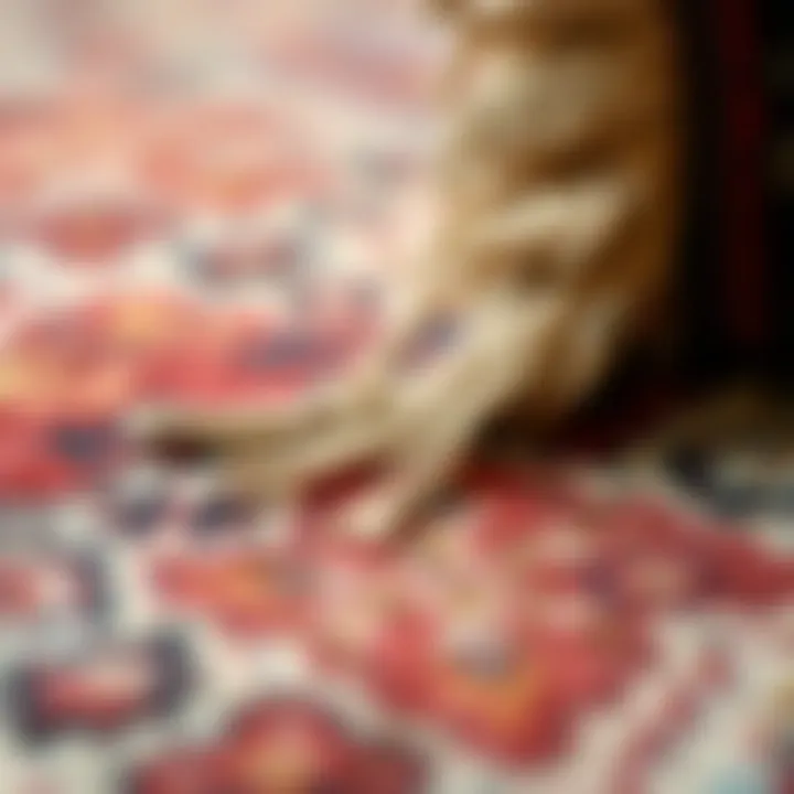 A close-up of the texture and colors in an antique rug