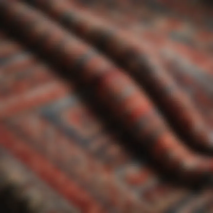 A detailed view of an antique wool blanket showcasing intricate patterns.