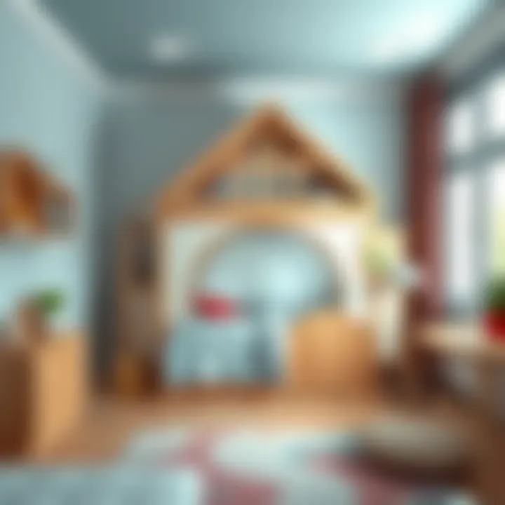 Children's room showcasing a playful house-shaped bed