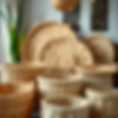 Artistic Arrangement of Straw Baskets of Varying Sizes An artistic arrangement of various straw baskets in different sizes