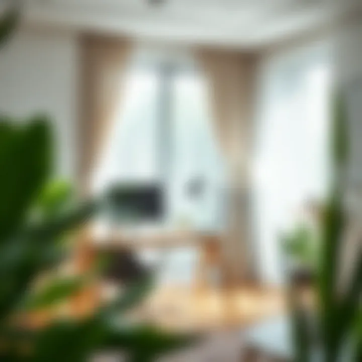 Modern workspace adorned with stylish sheer curtains