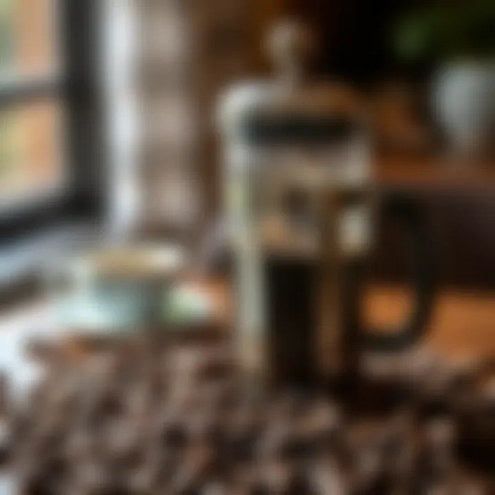 Elegant Display of French Press with Coffee Beans Aesthetic arrangement of French press and coffee beans