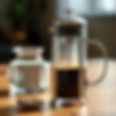 Rich Aroma of Brewed Coffee in French Press Close-up of freshly brewed coffee in a French press