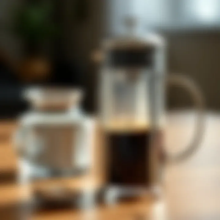 Rich Aroma of Brewed Coffee in French Press Close-up of freshly brewed coffee in a French press