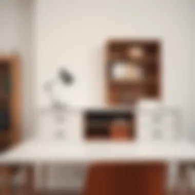 Functional desk with an open lid revealing organized storage