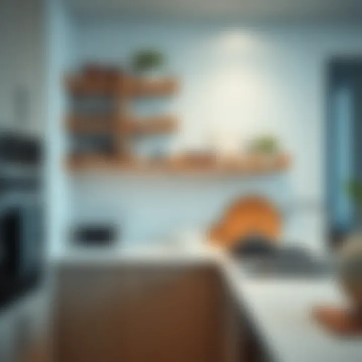 Functional wall shelving in a modern kitchen
