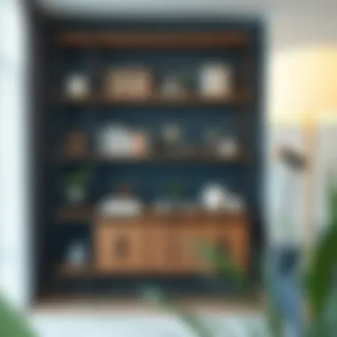 Functional wooden shelving in a modern living space