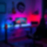 Stylish gaming desk setup with RGB lighting