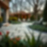 Elegant garden with stone paving