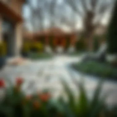 Elegant garden with stone paving