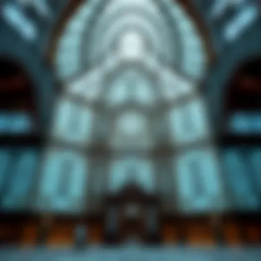 Intricate Glass Architecture Details Close-up of the intricate glass architecture highlighting traditional motifs and contemporary design.