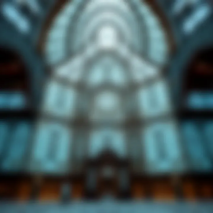 Intricate Glass Architecture Details Close-up of the intricate glass architecture highlighting traditional motifs and contemporary design.