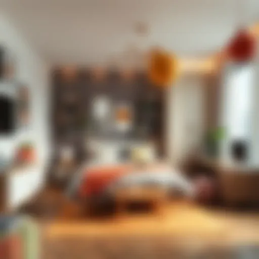 A stylish modern youth bedroom with eclectic decor