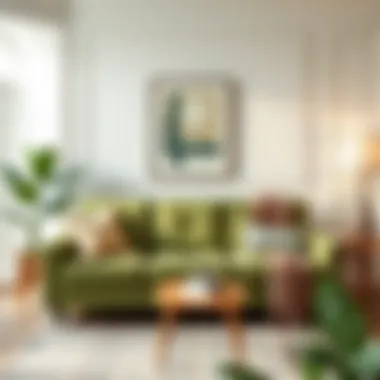 Green cream sofa paired with complementary decor elements