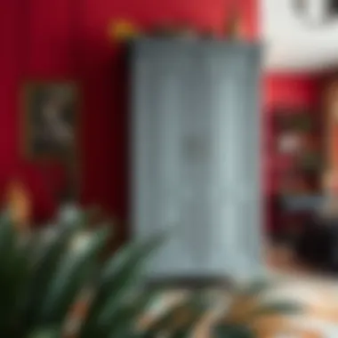 Vibrant Surroundings with a Gray Wardrobe Stylish gray wardrobe against a backdrop of vibrant interior decor