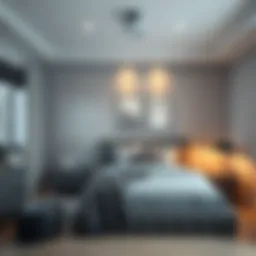 Stylish gray bedroom setup with modern decor