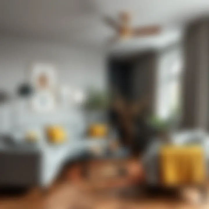 Cozy Space Enhanced by Gray Mustard Accents Cozy space with gray mustard accents and decor